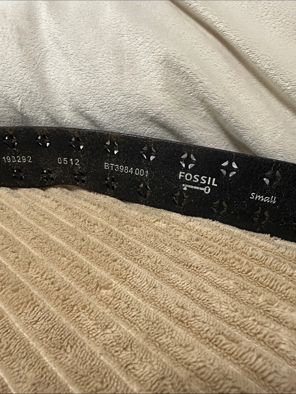 Fossil Black Laser-Cut Leather Belt with Silver Ring Buckle
